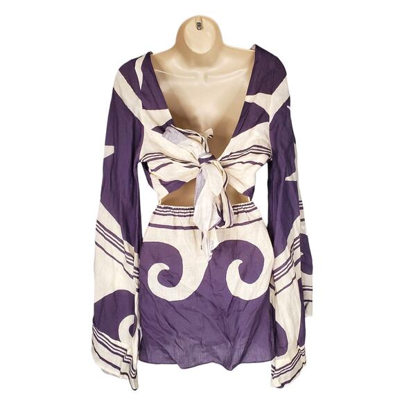 Johanna Ortiz Wave After Wave Organic Linen Mini Dress Midnight Blue Size XL - Picture 7 of 14